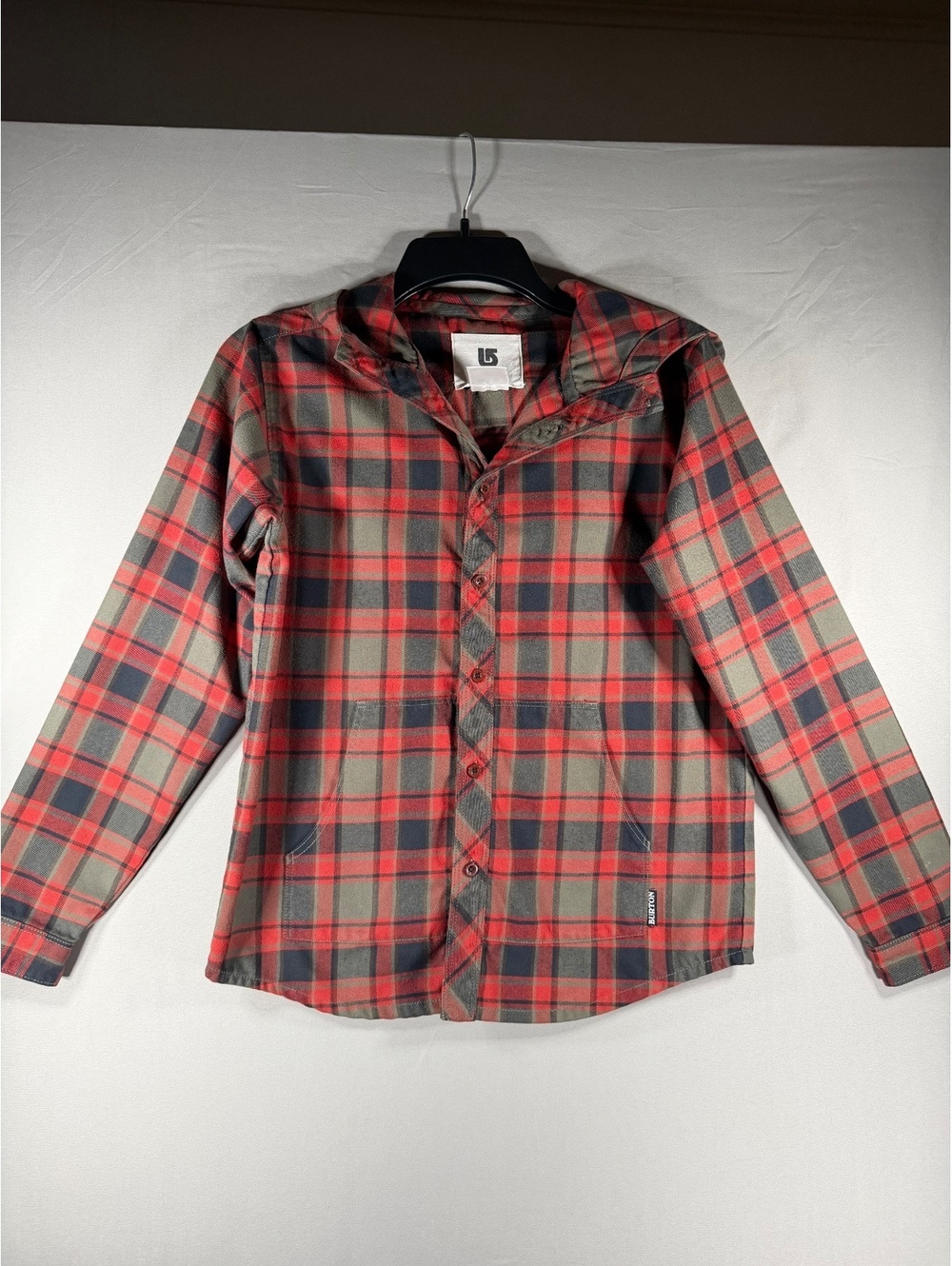 Burton Medium Red and Gray Plaid Button-Up Shirt